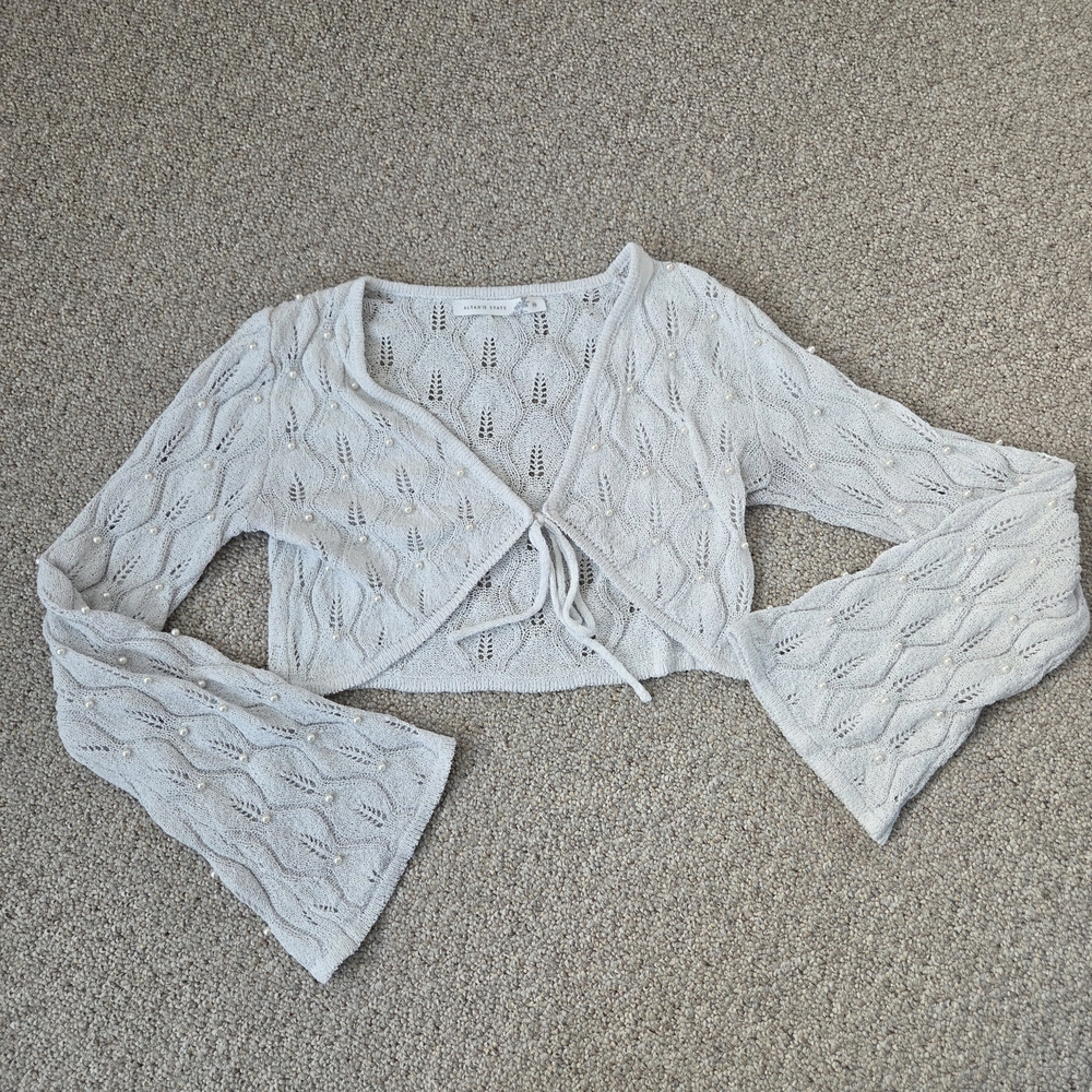 Altar'd State Pearl Cropped Crochet Knit Sweater